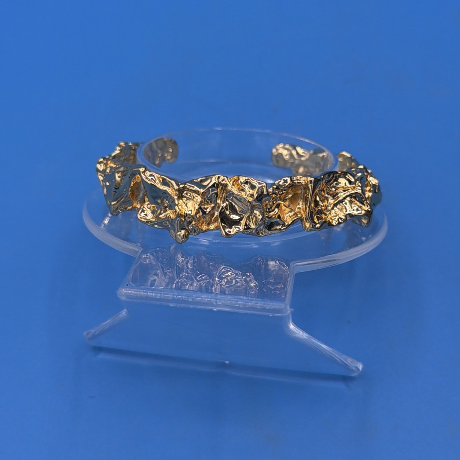 24K Gold Plated Sculptural Bracelet – Textured Molten Metal Design