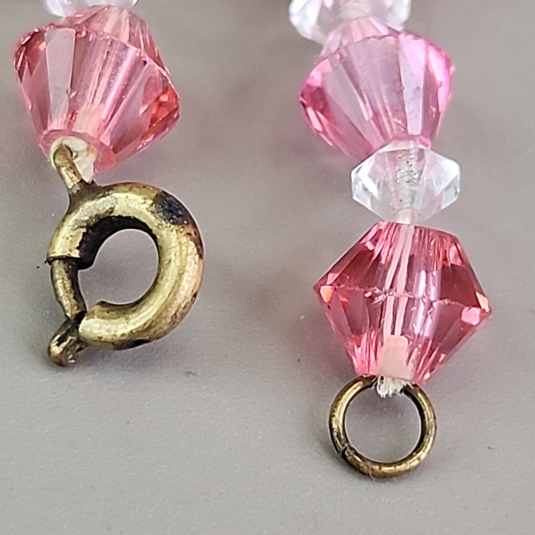 Vintage Glass Beaded Necklace Pink Bicone Graduated Short Choker 14″