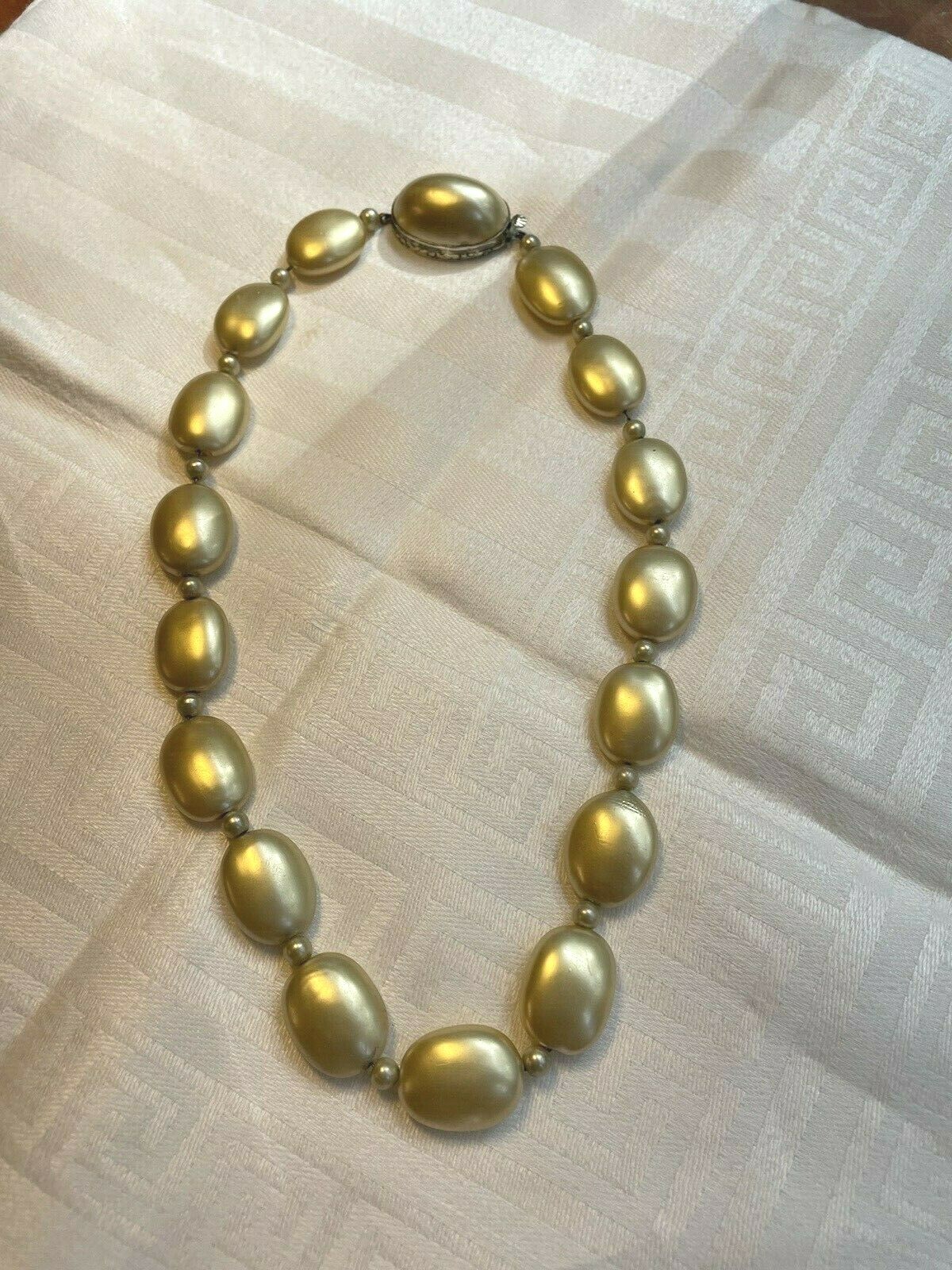 Vintage Sterling Silver Champagne Pearl Disk Necklace 16″