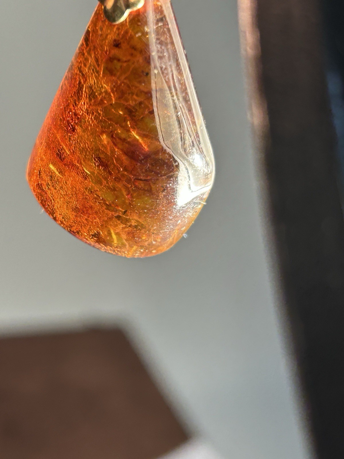 Vintage Baltic Amber Pendant Gold Bail AD Mark Honey Cognac Natural*
