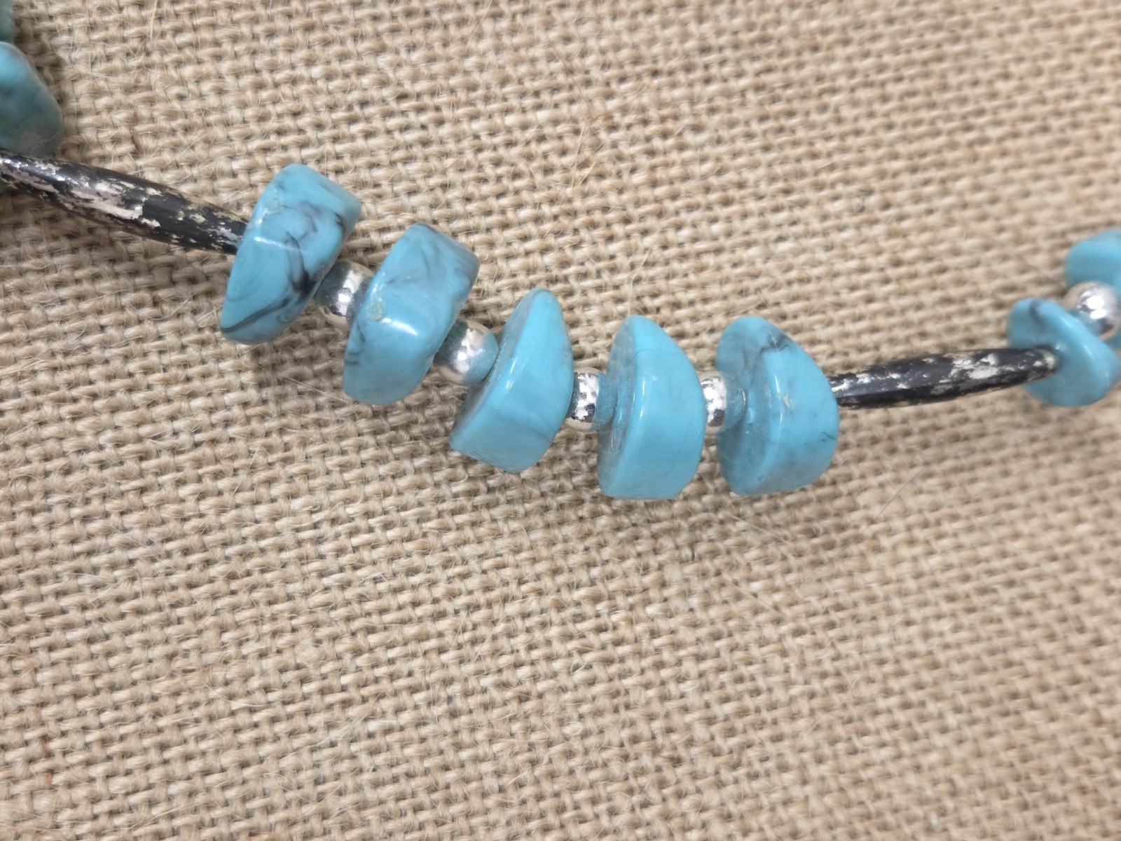 Vintage Turquoise Chunky Beaded Necklace and Clip On Earrings Set