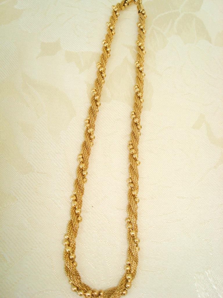 Vintage Gold Tone Beaded Mesh Twist Necklace 18 3/4 In. KJ