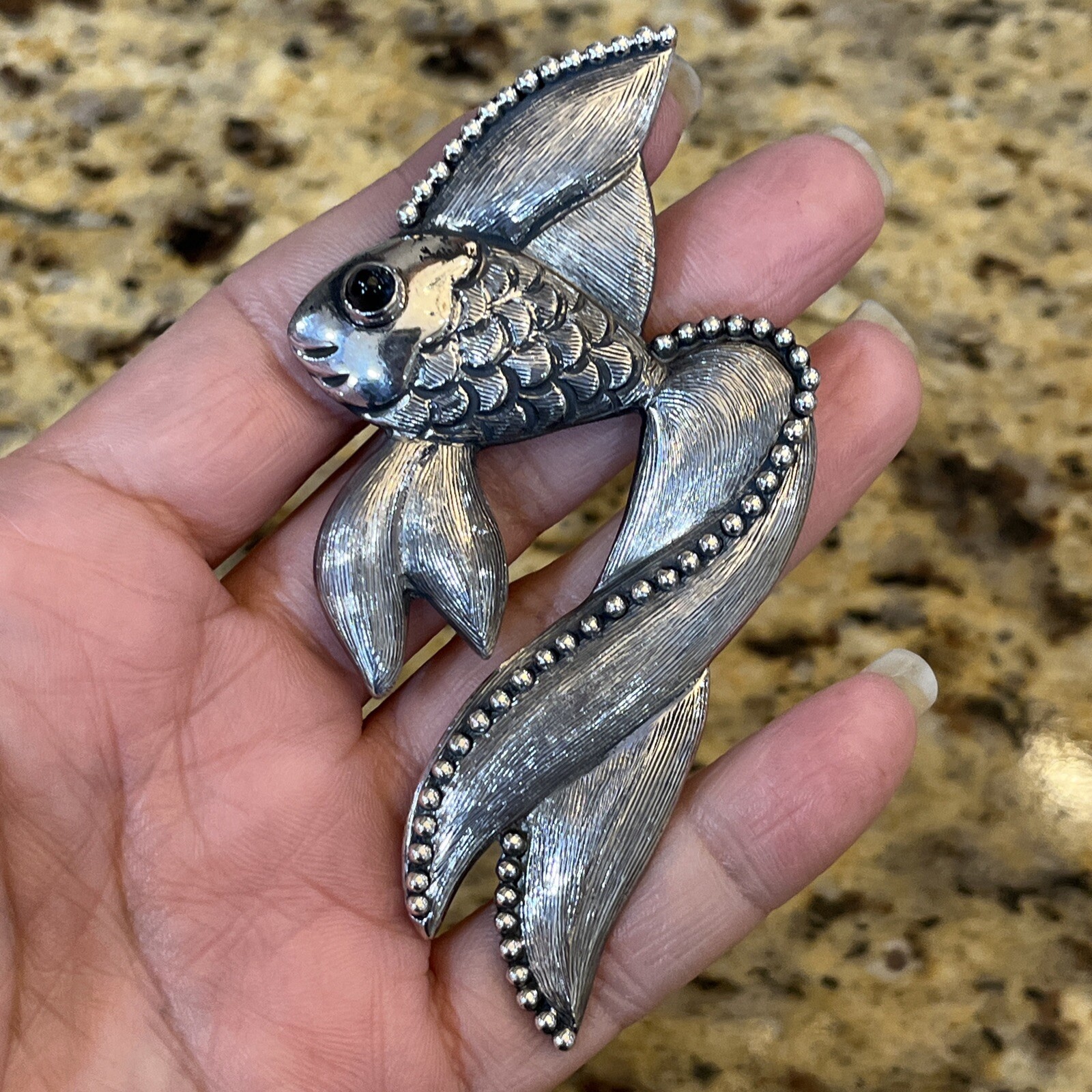 Vintage Los Castillo Sterling Silver Fish Brooch