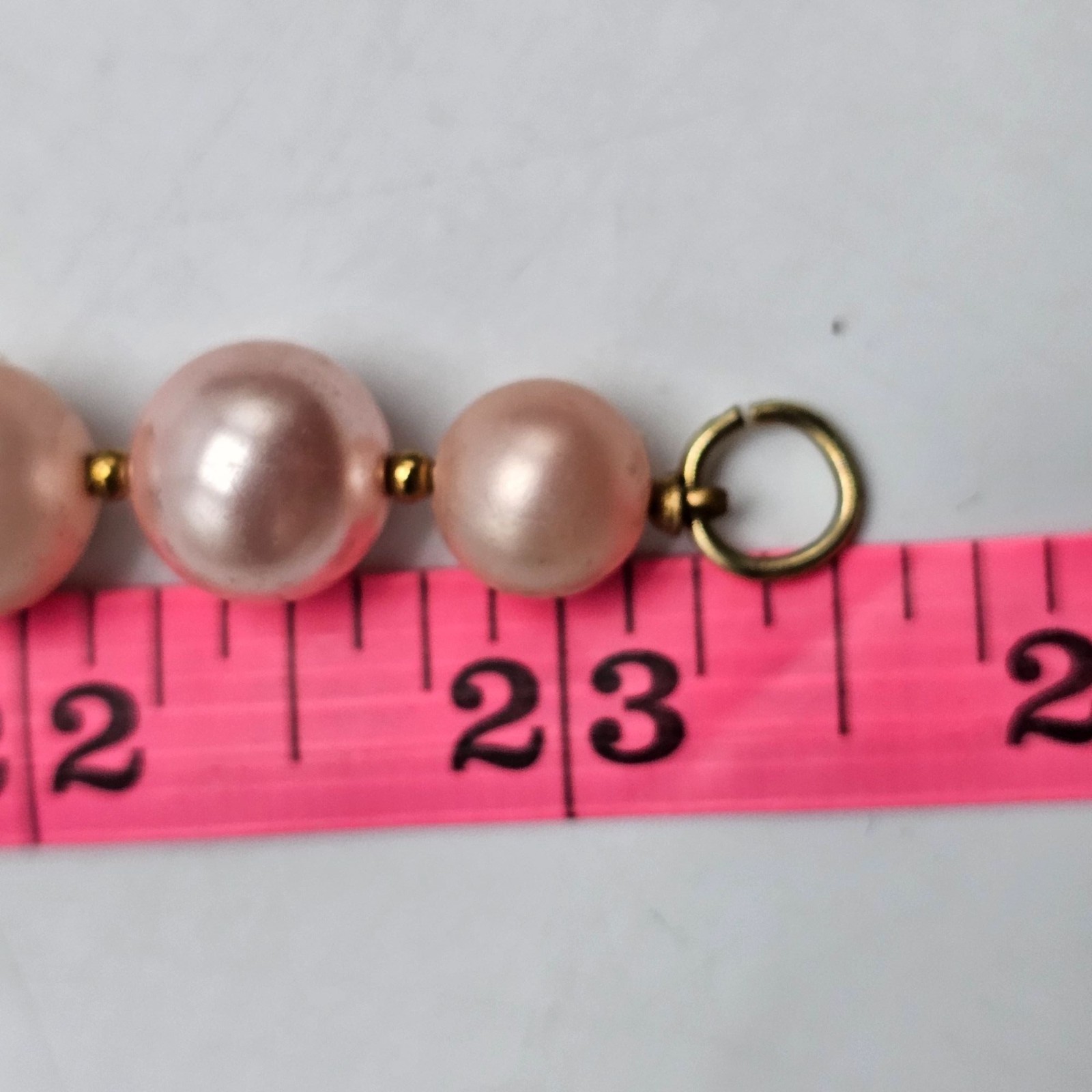 Pink Rose Gold Faux Pearl Acrylic Beaded Necklace Vintage Long 23.5 in