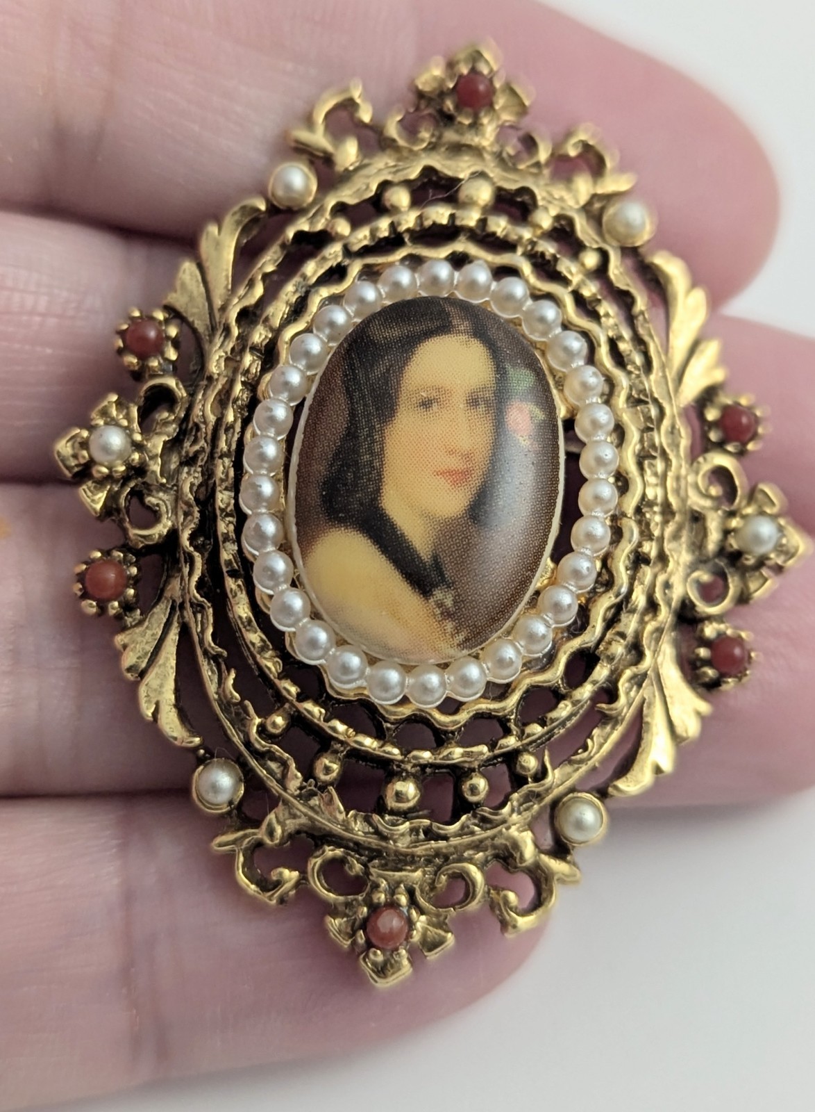 Vth Signed ART Arthur Pepper Victorian Revival Portrait Brooch Clip Earring Set