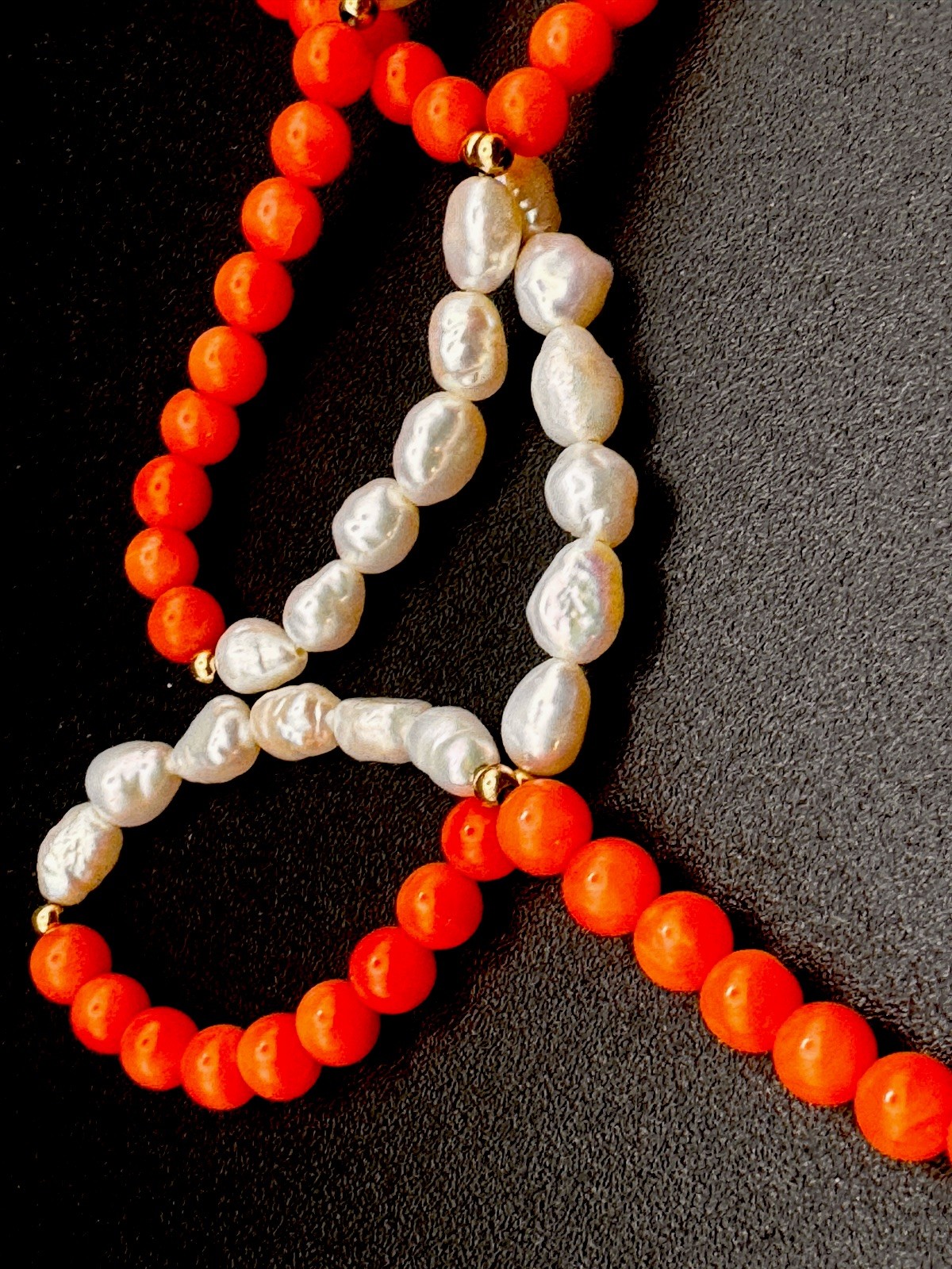 VINTAGE GENUINE CORAL BEADS/Pearl NECKLACE 14K CLASP Beautiful Classic F/S