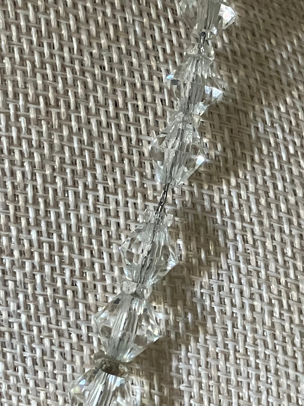 Vintage Art Deco Faceted Crystal Necklace Silver Chain Faceted Bi-cone Beads 16″