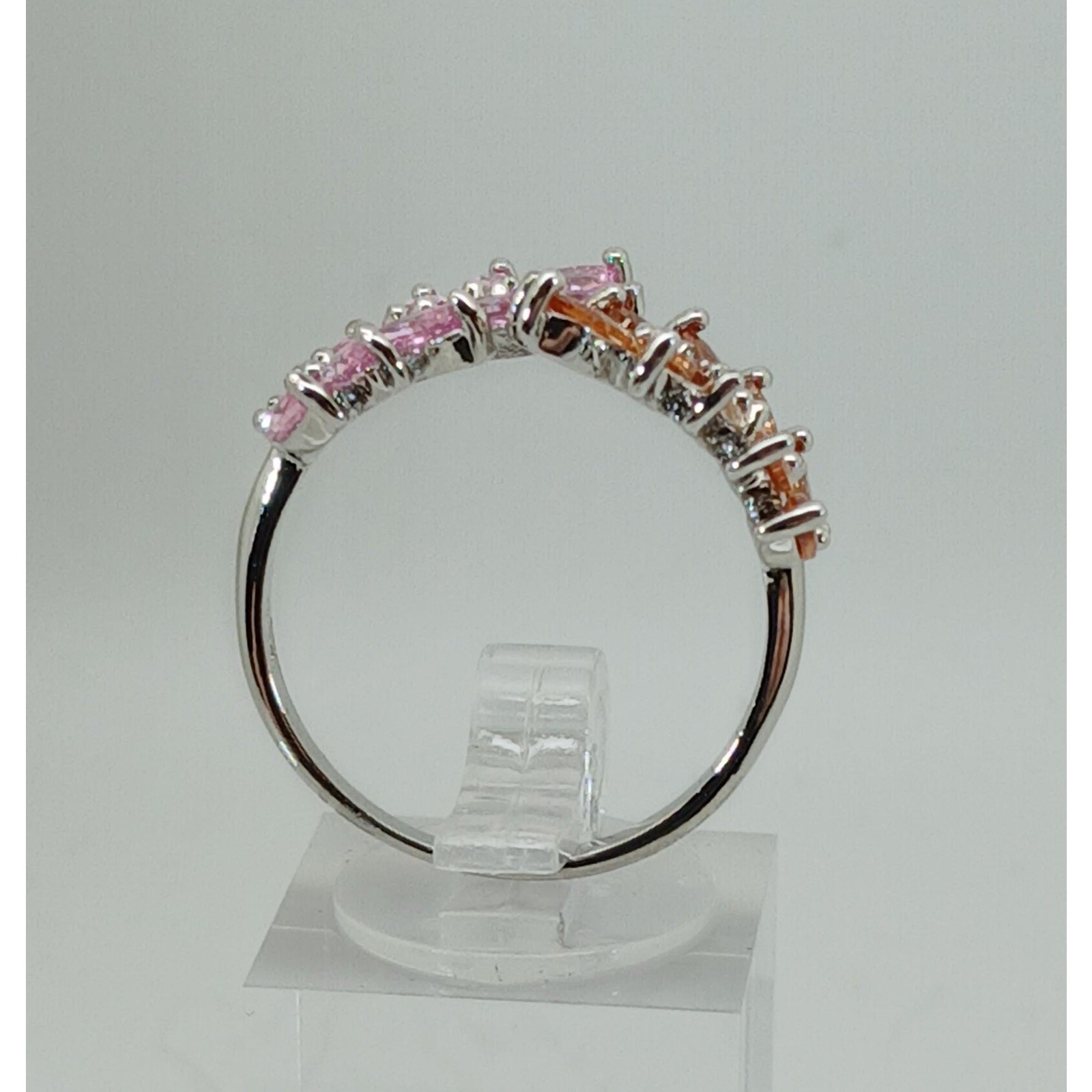 Vintage Ring Size 9.5 Silver Tone White Gold GP Pink Champagne Amber CZ Spray