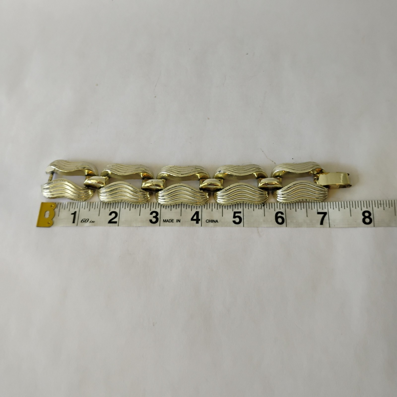 Vintage Chunky Puffy Gold Tone Link Bracelet Mid Century Holloware Heavy 76grams