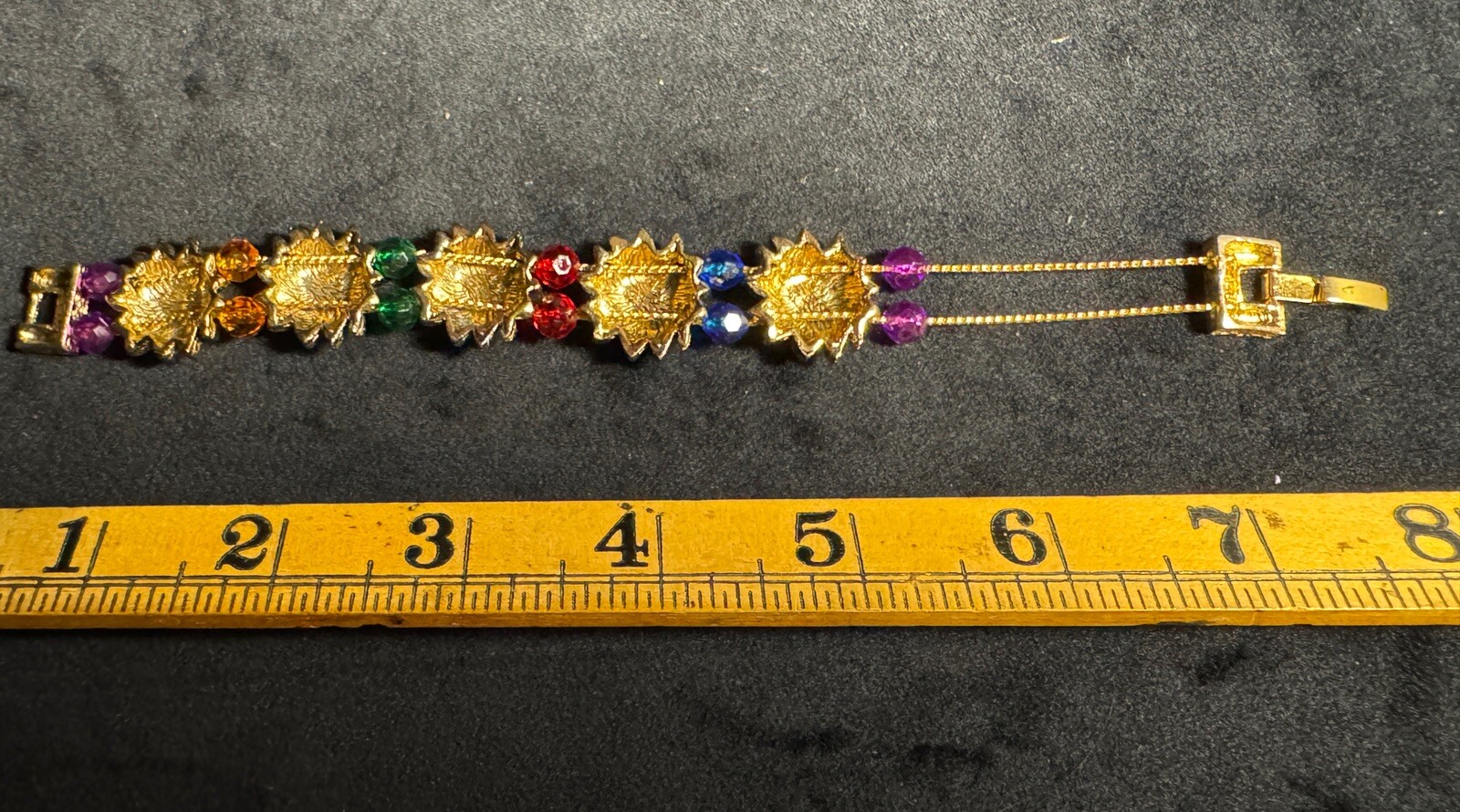 Meier & Frank Tacoa Vintage Metal Sun Charm Rainbow Slide Bracelet Original Box