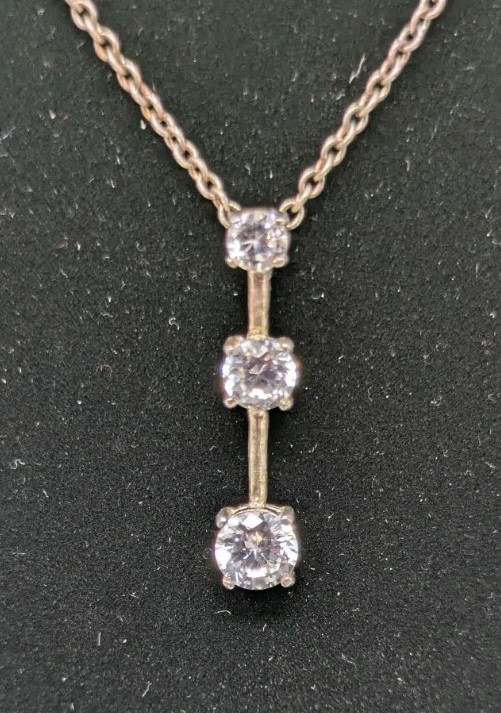 Sterling Silver Cubic Zirconia Journey Necklace Pendant w 17.5 in Chain Vintage