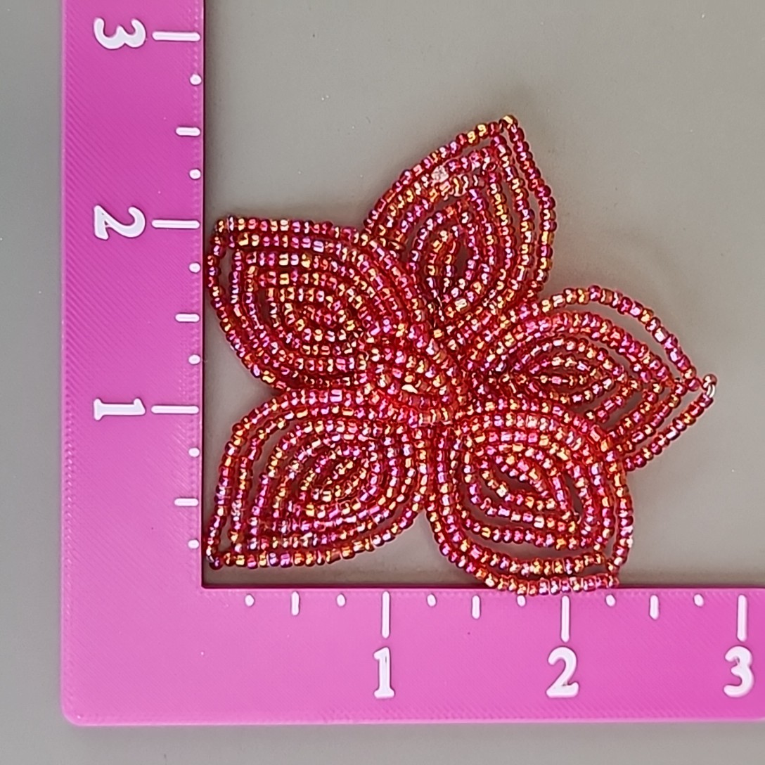 Vintage Seed Bead Flower Brooch AB Red Wired Glass 2.75″