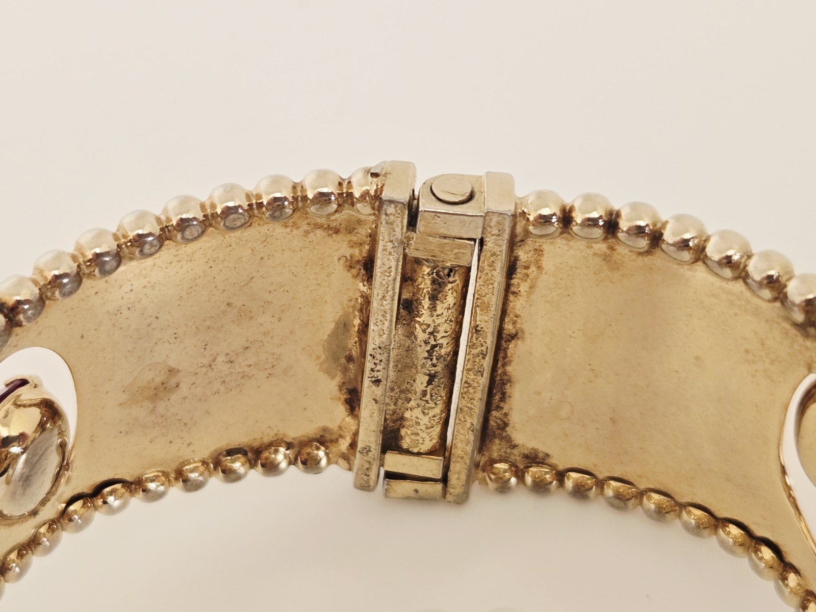 Vintage MCM Gold Tone Red Rhinestone Statement Clamper Bracelet