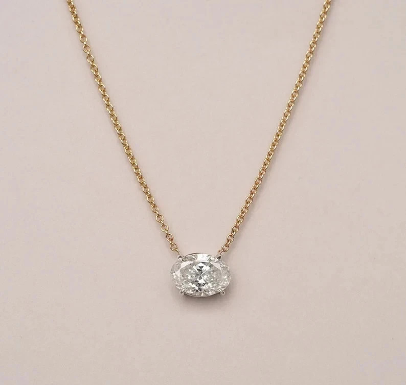 2.20Ct Oval Cut Lab Created Diamond 14K Yellow Gold Finish Wedding Pendant Gift