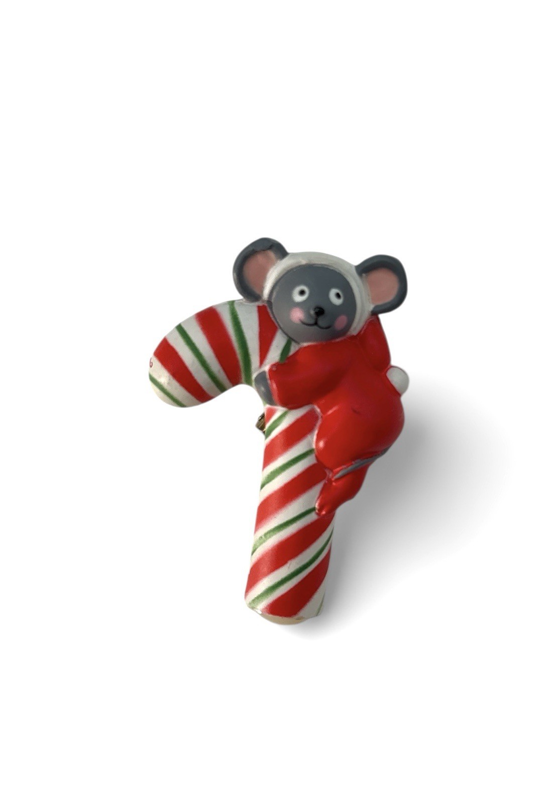Vintage Fun World Christmas holiday Mouse on Candy Cane brooch pin