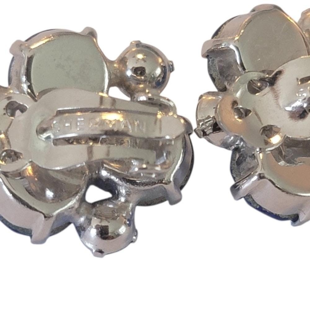 Vintage Sherman Blue Swarovski Crystal & Rhodium Clip Earrings