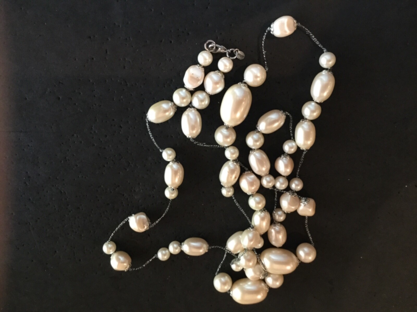Rare VTG Monet Long Faux BaroquePearl Different Sizes & Shapes Necklace 44”