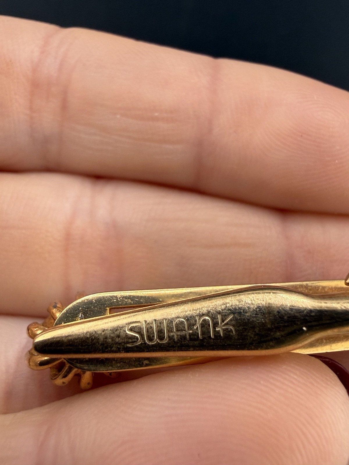 Vintage Swank Cufflink Tiebar Clip Set Gold Tone Rhinestone Sign
