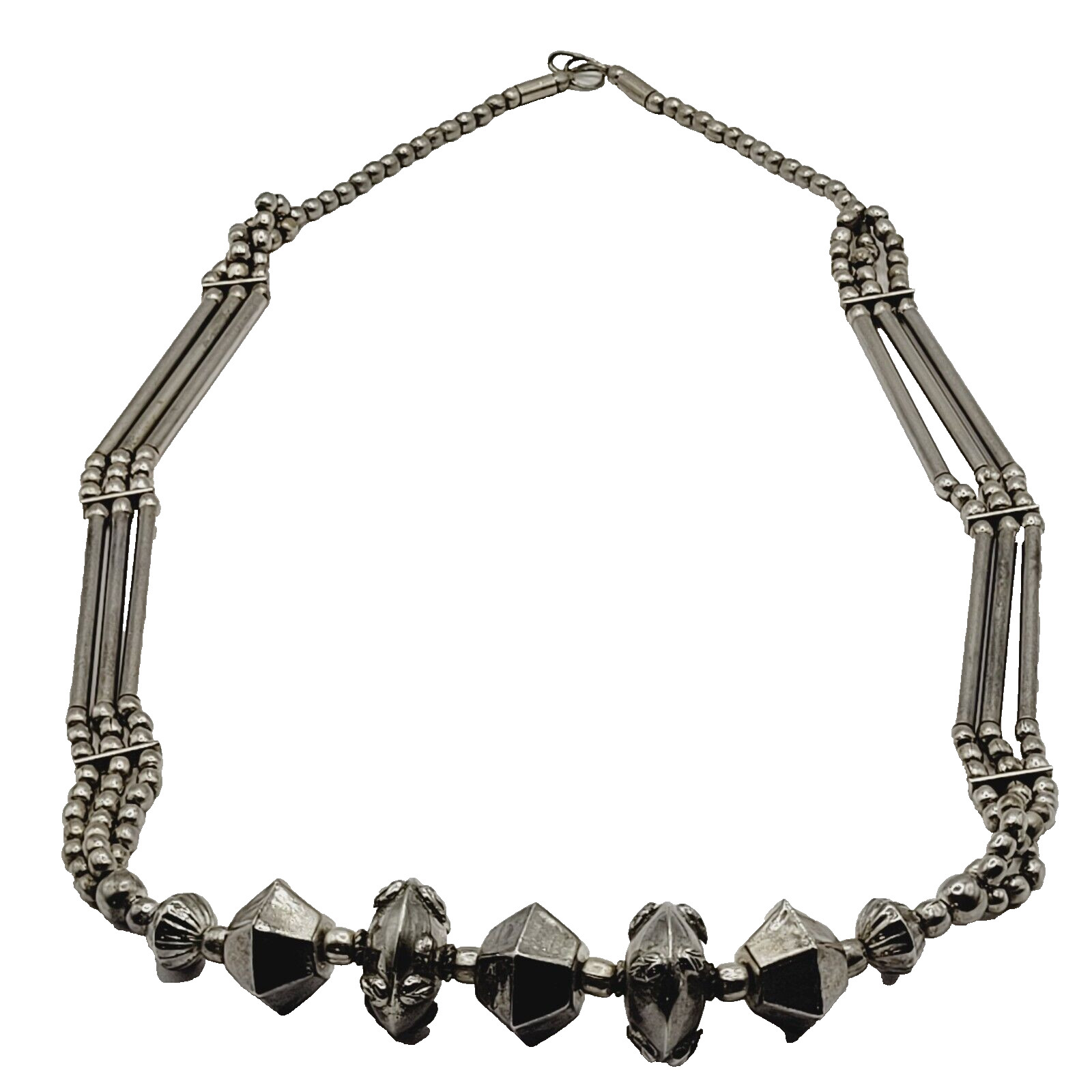 Unique Style Native Brutalist Industrial Silver Tone Metal Vtg Necklace 29 Inch