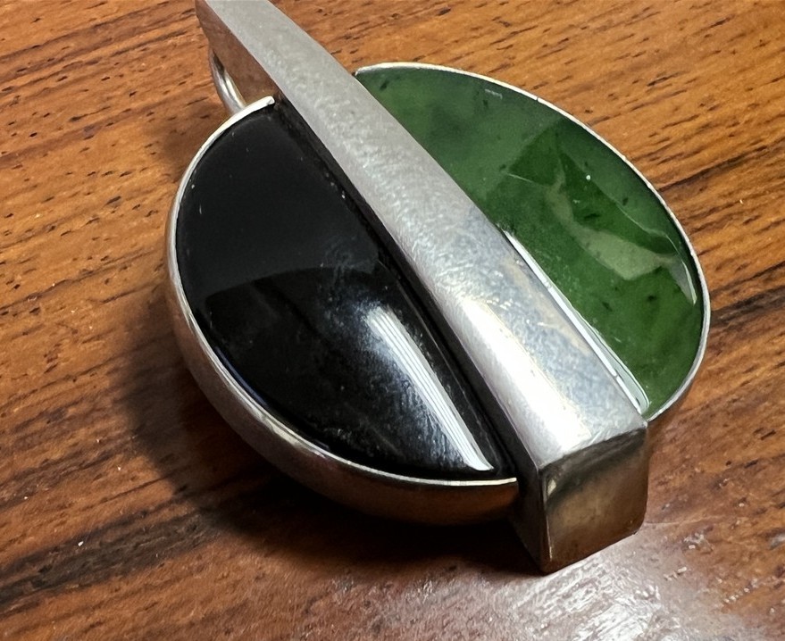 Niels Eric N. E. FROM Sterling Modernist Jade (Nephrite) and Onyx Pendant