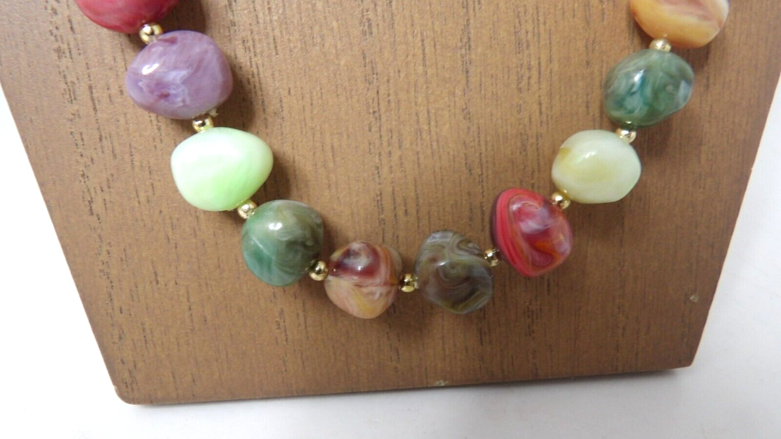 Multicolor Faux Stone 15 Inch Necklace Beaded Vintage Natural Stone Shapes