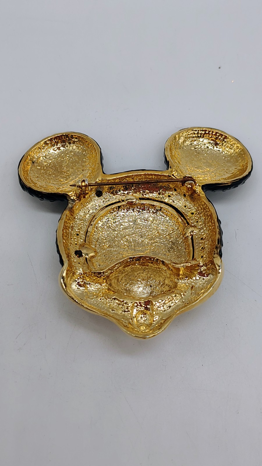 Micky Mouse Brooch Gold Tone Black
