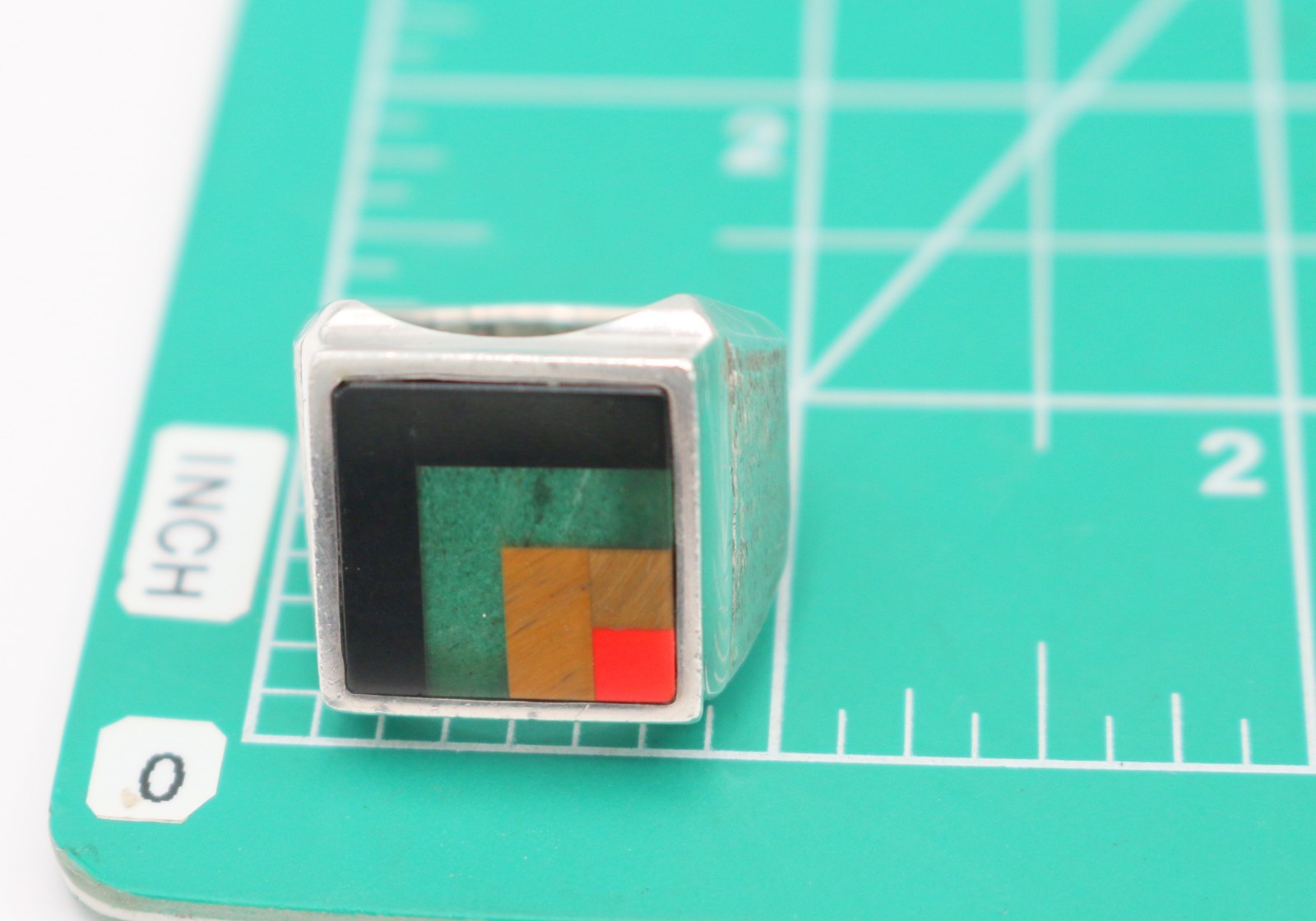 Vintage Taxco Mexico Sterling Silver & Gemstone Stone Inlay Ring 19.63g Sz10