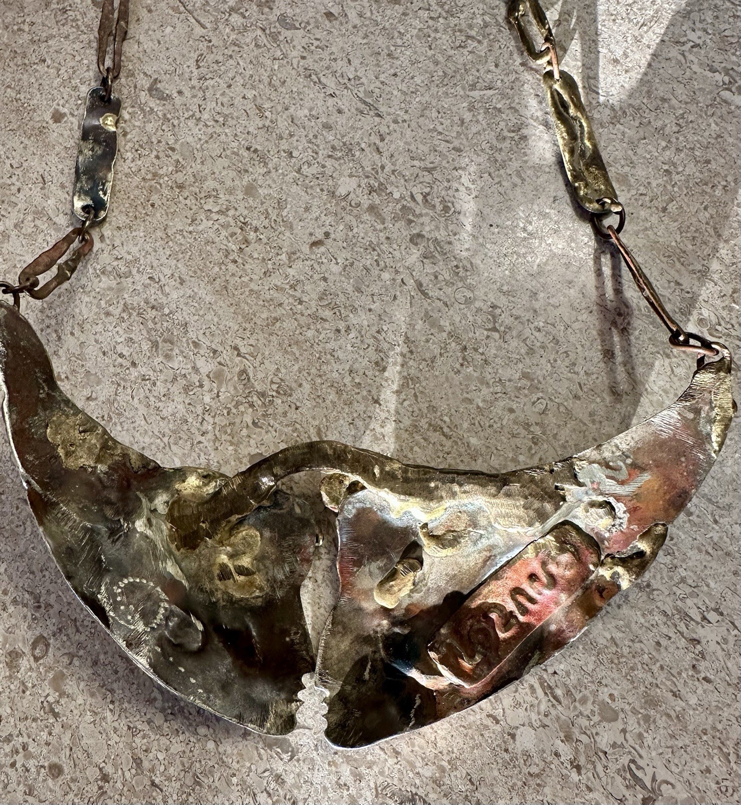 Vintage Armando Lozano The Kiss Bronze Brutalist Necklace Mexican Modernist Art