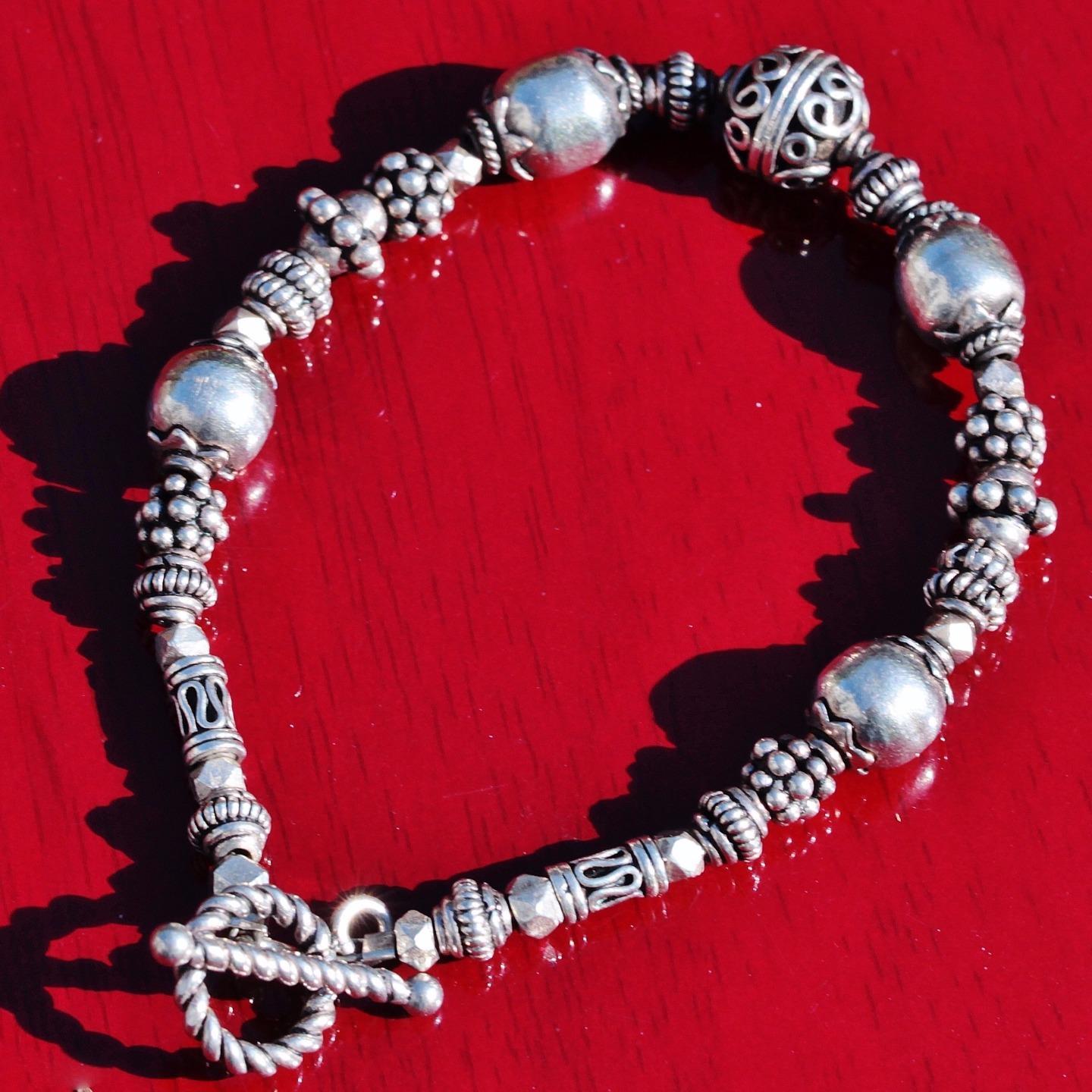 bead bracelet base metal heavy 7.75″ vintage handmade 20.1gr
