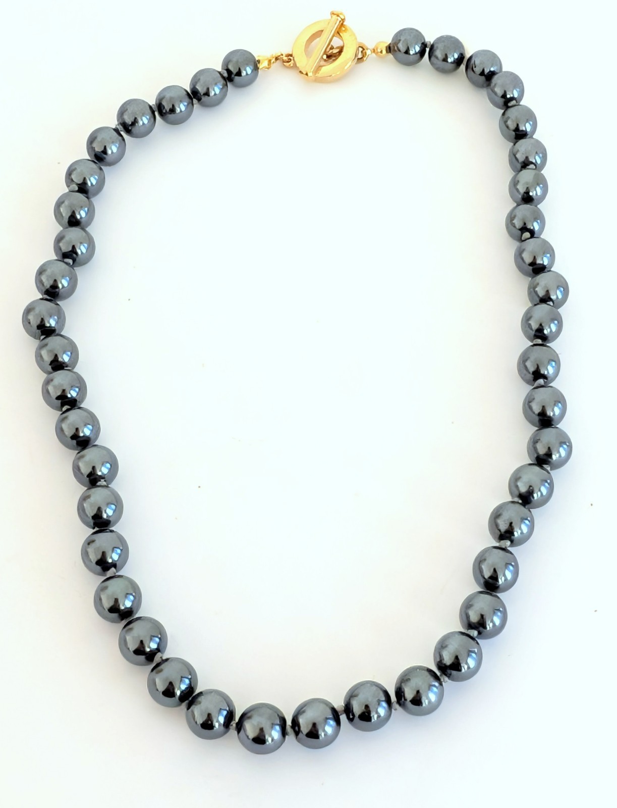 Beautiful Vintage Carolee Dark Gray/Blue Faux Pearl Bead Necklace Toggle Closure
