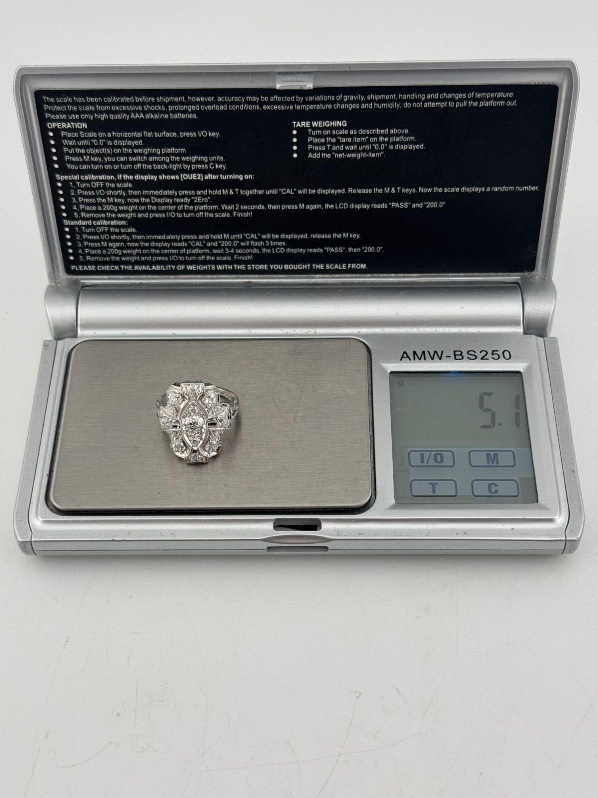 Gorgeous Art Deco Vintage Platinum 900 Antique Old European Cut Diamond Ring