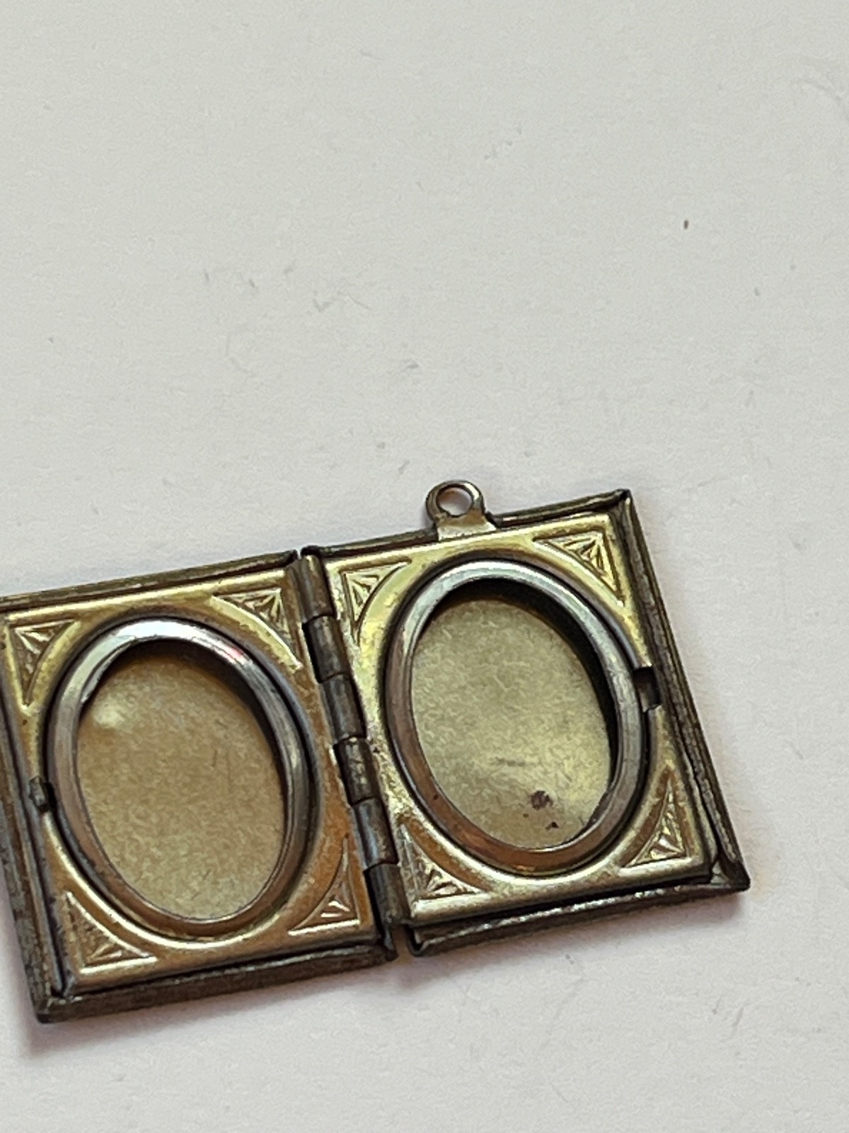 Vintage Etched Goldtone Book Locket Pendant – about 1 x 0.75 inches not includin