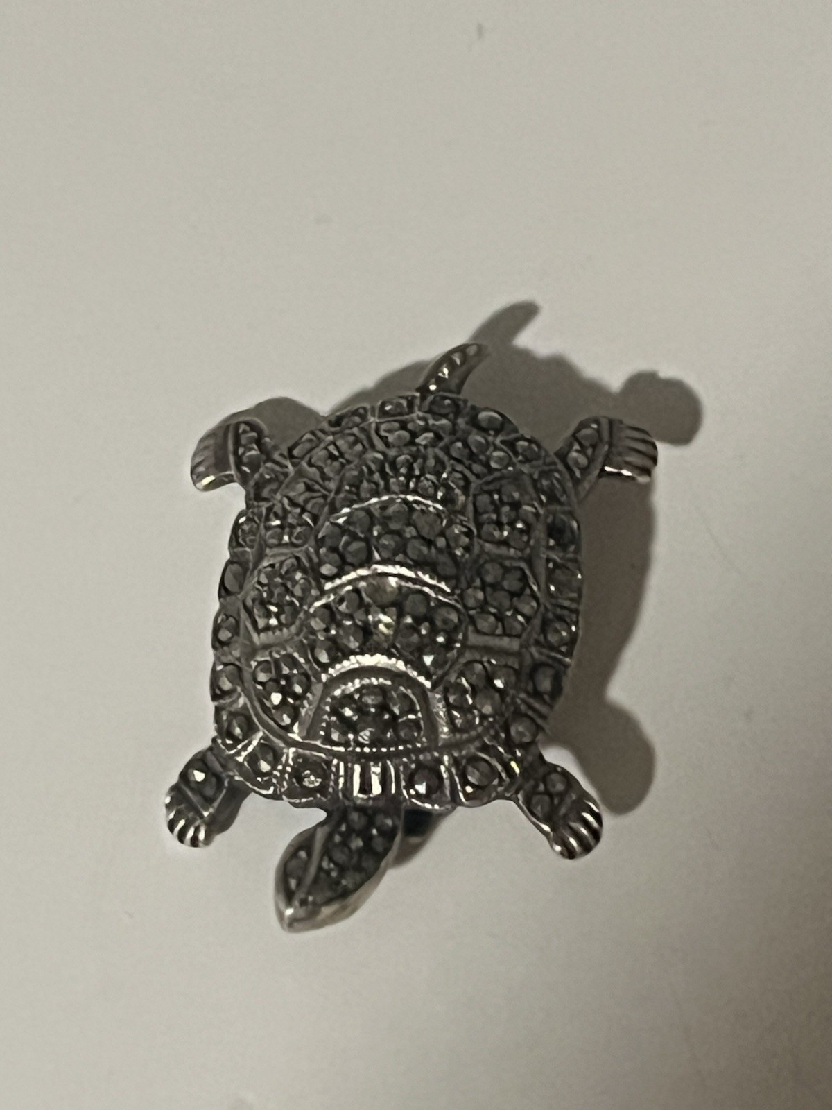 Vintage Sterling Silver 925 Turtle Pendant Charm Marcasite