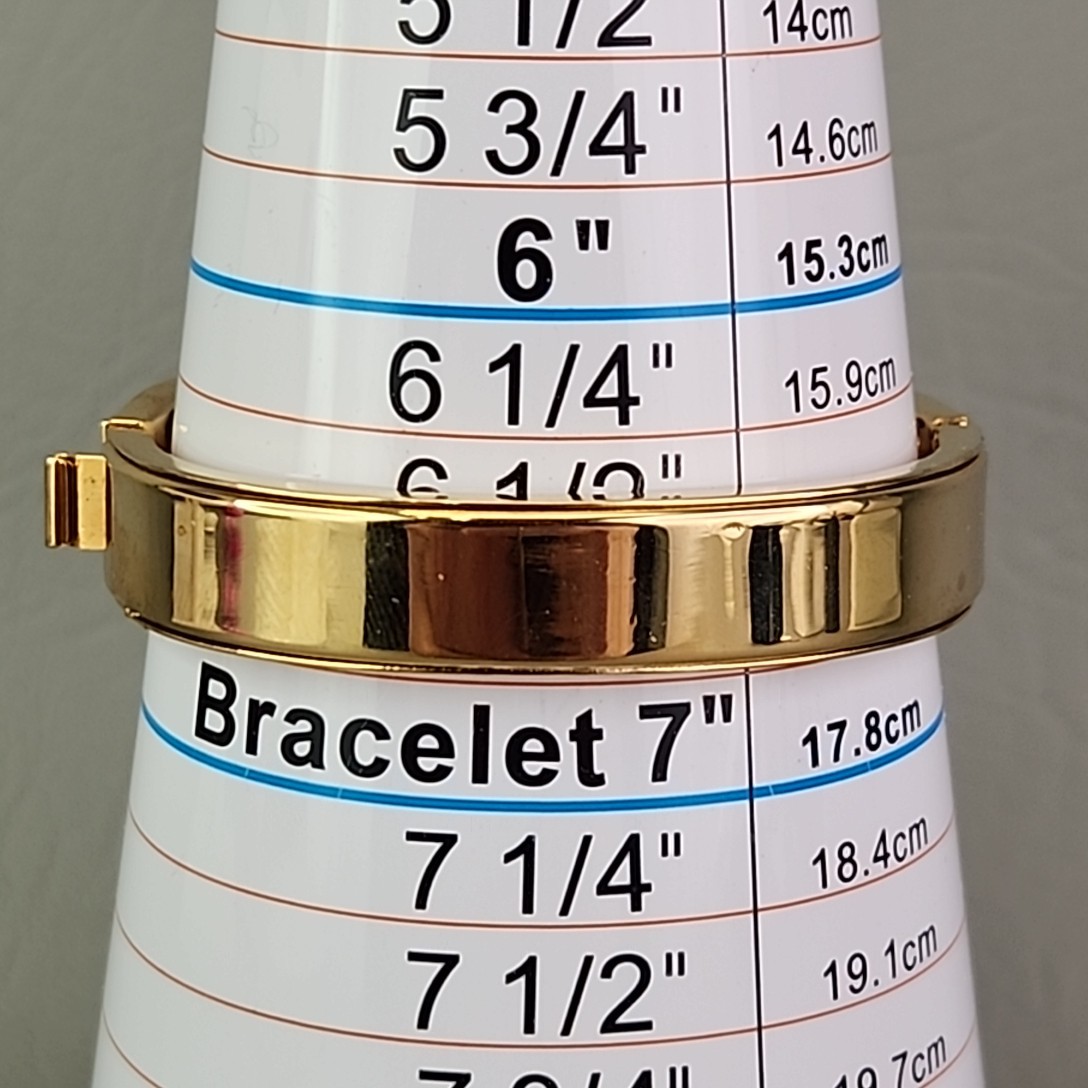 Vintage Bangle Bracelet Hinged 1cm Gold Tone Glossy Hollow 6.25″