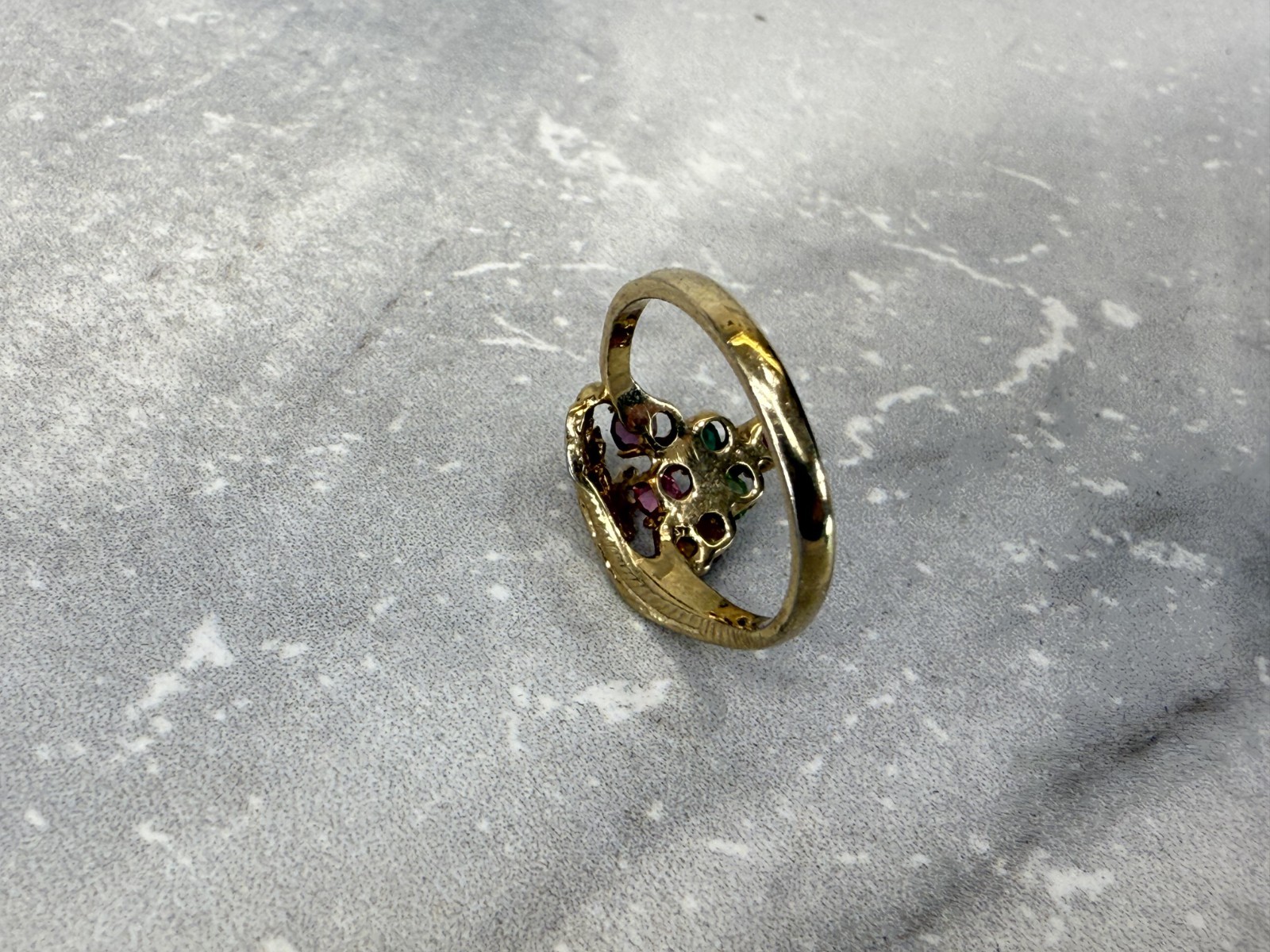 Vintage Gold Tone Multi Color Rhinestone Grapes Marked Sample Ring Size 7