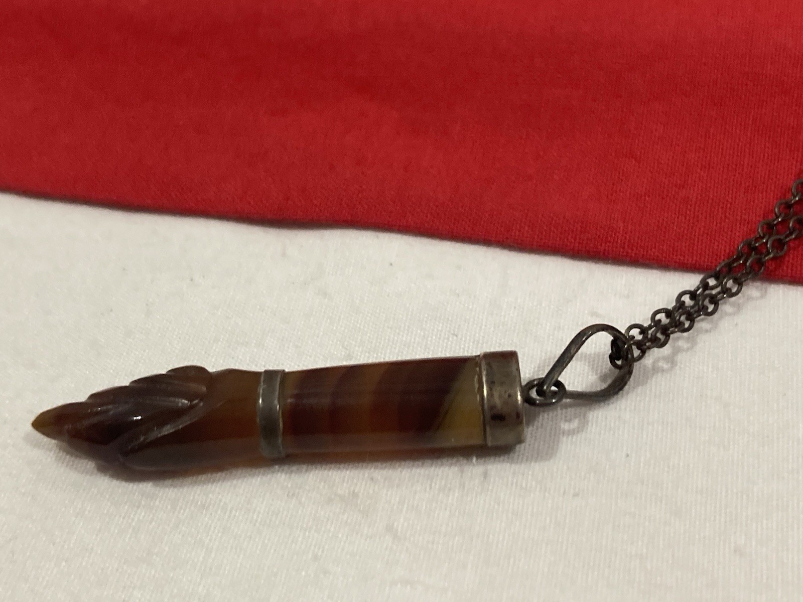 Vintage 900 Carved TORCH Shaped Agate Pendant Sterling Silver 925 Cable Necklace