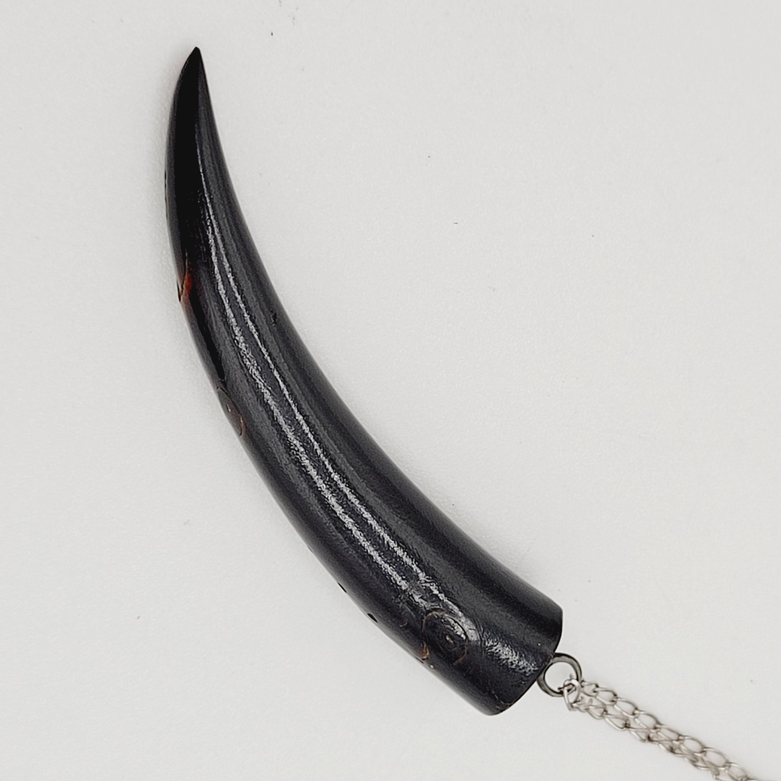 Vintage Cornicello Horn Carved Organic Black Hawaiian Coral 925 Necklace 23 inch