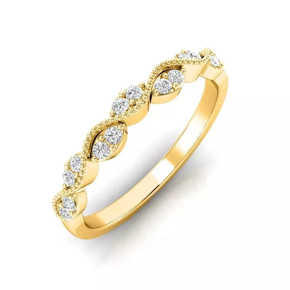 1 Ct Round Lab Created Diamond Stacking Milgrain Wedding Ring 14K Yellow Gold FN