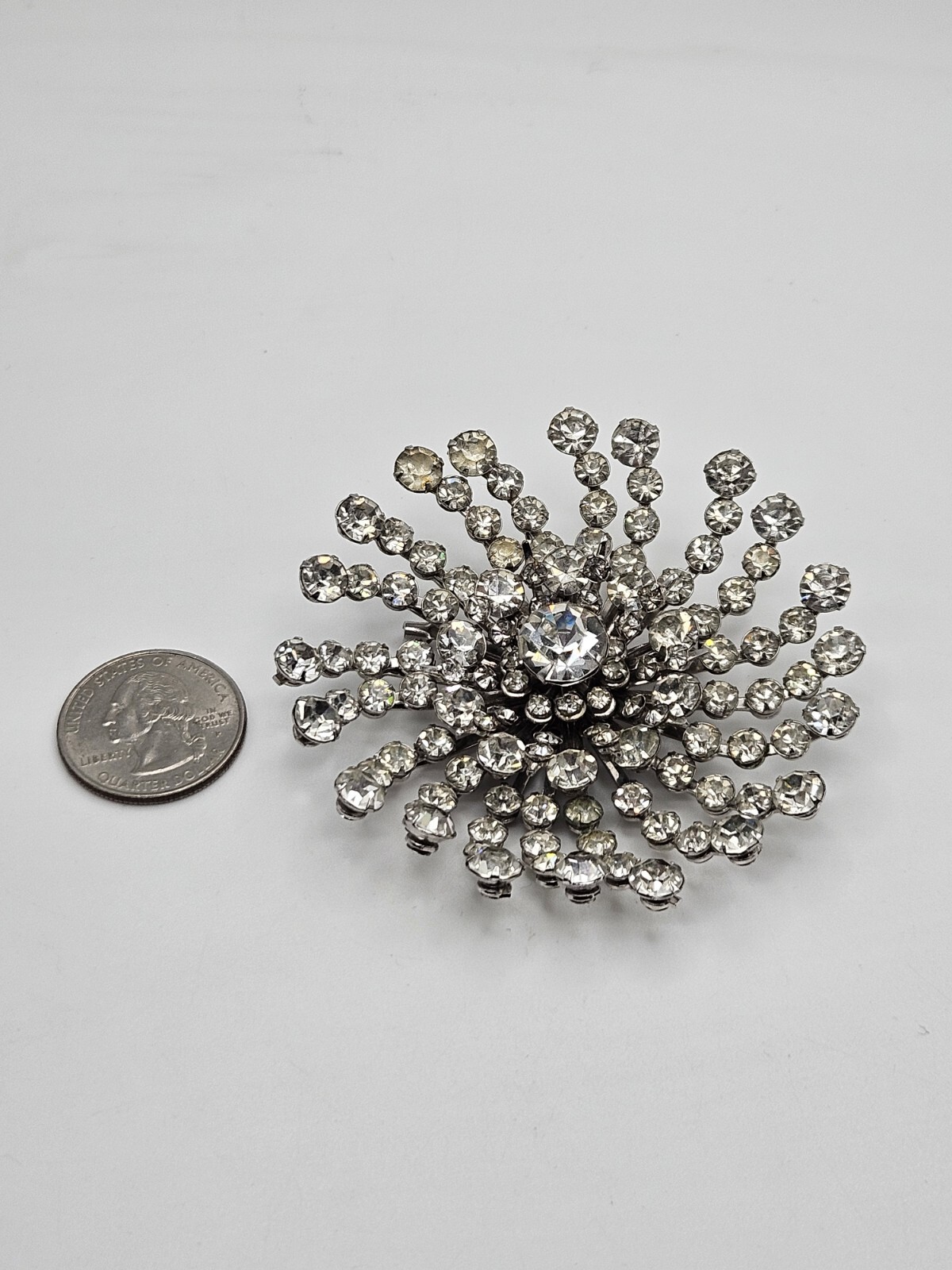 Vintage Clear Glass Rhinestone Pinwheel Large Brooch Pin