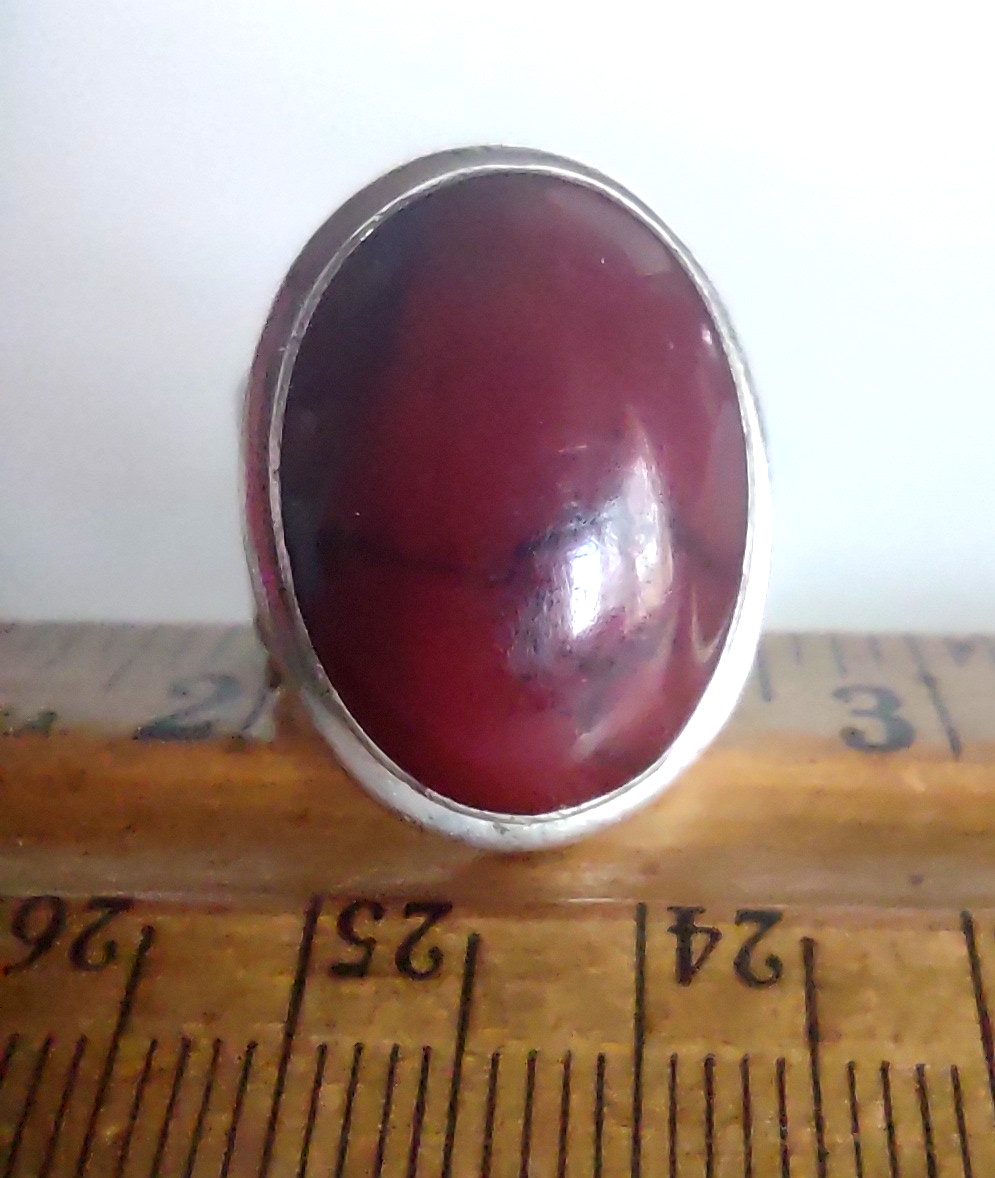 Signed ATI Mexico Sterling Silver 925 Red Jasper Modernist Ring Size 5.75/6