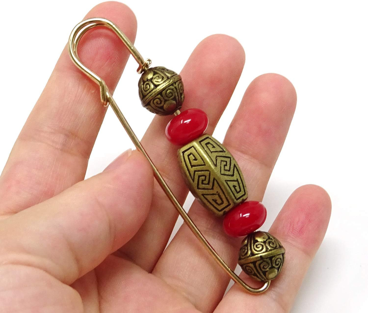 ” 3PCS Vintage Beaded Brooch Large Safety Pins for Sweaters, Shawls, Collars, Dr