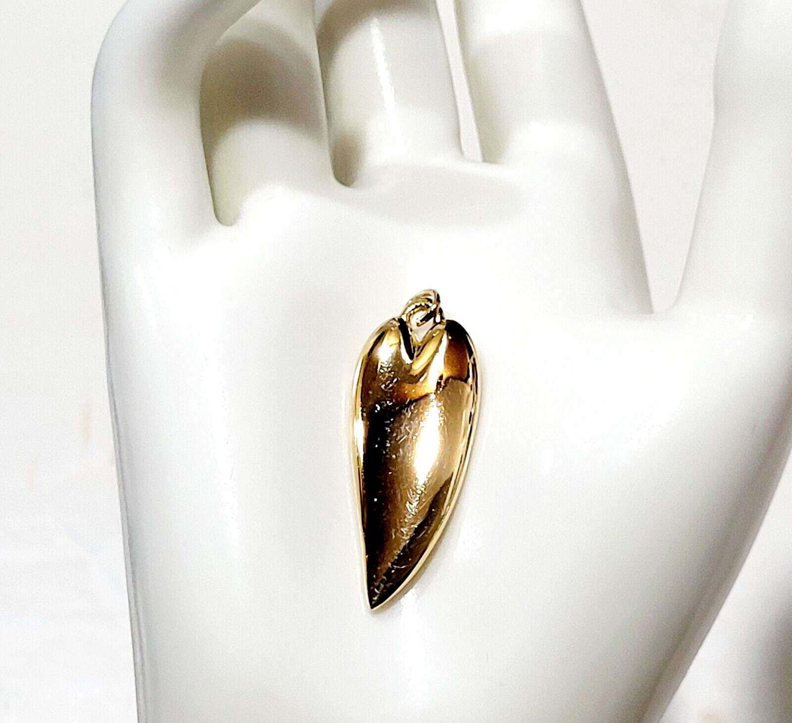 Modernist Heart Slim Curved Elongated Shape Light Puff Gold Tone Vintage Pendant
