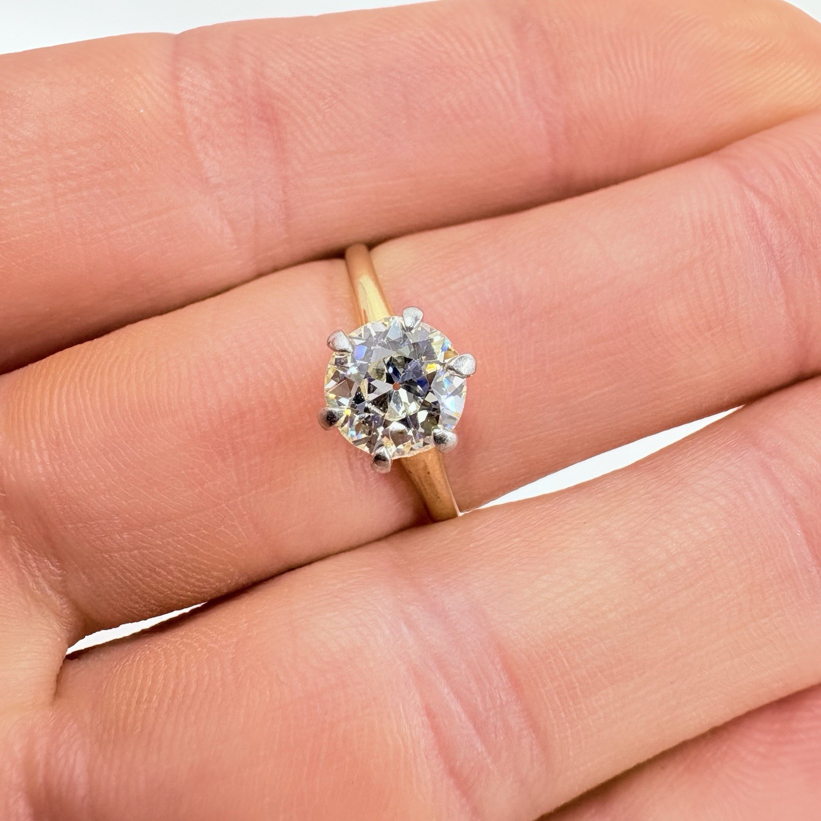 Vintage Old European Cut 14k Yellow Gold Diamond Solitaire Engagement Ring