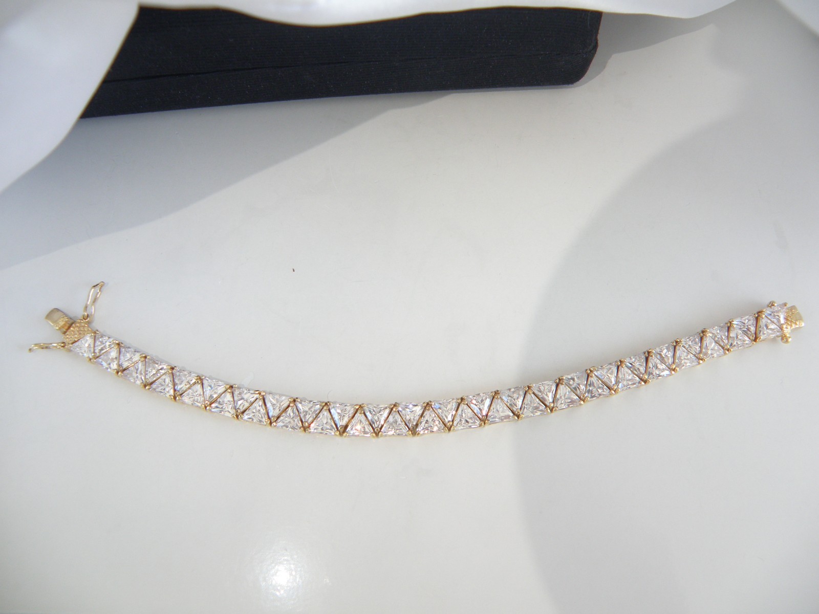 Vintage Sterling Silver 925 Gold Over Trillion Cut CZ Tennis Bracelet 7″