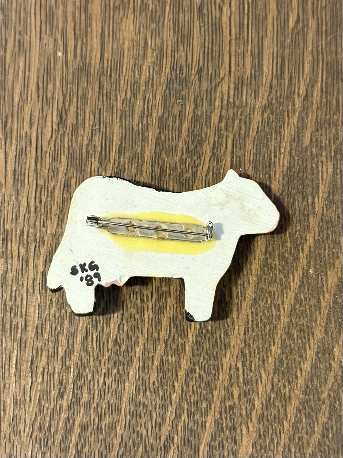 Vintage Holstein Cow Brooch 1989 With Pin On Back Black, White, & Pink