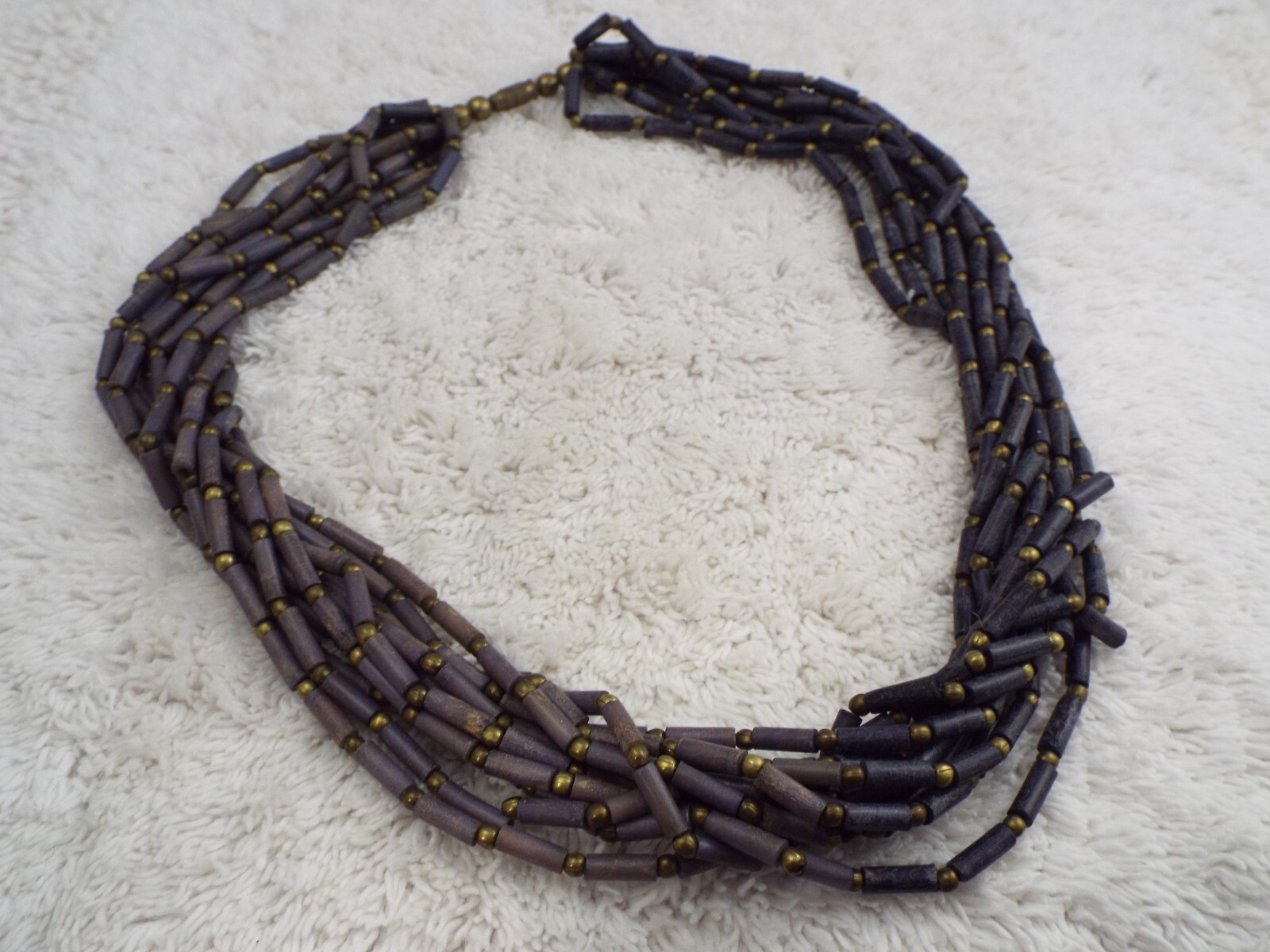 Brass Lavender Blue Resin Bead Multi Strand Necklace (A53)