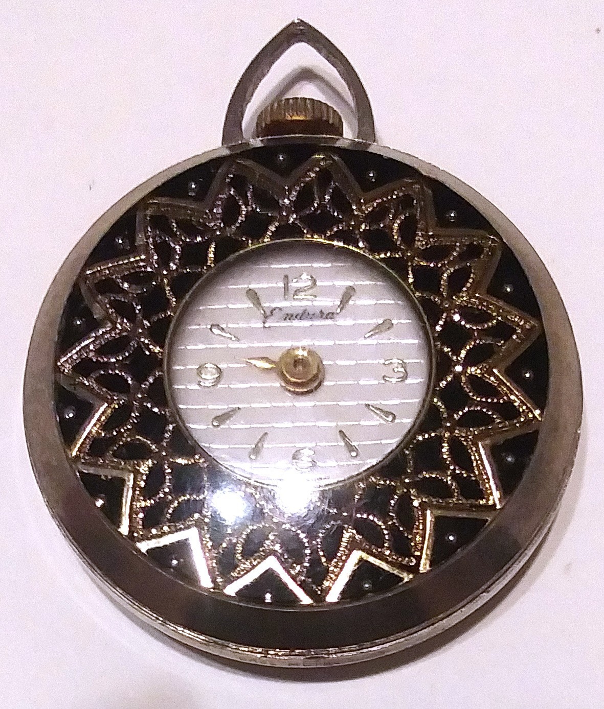 RARE VINTAGE – ENDURA PENDANT WATCH WITH GOLD TONE DESIGN – NEEDS WORK