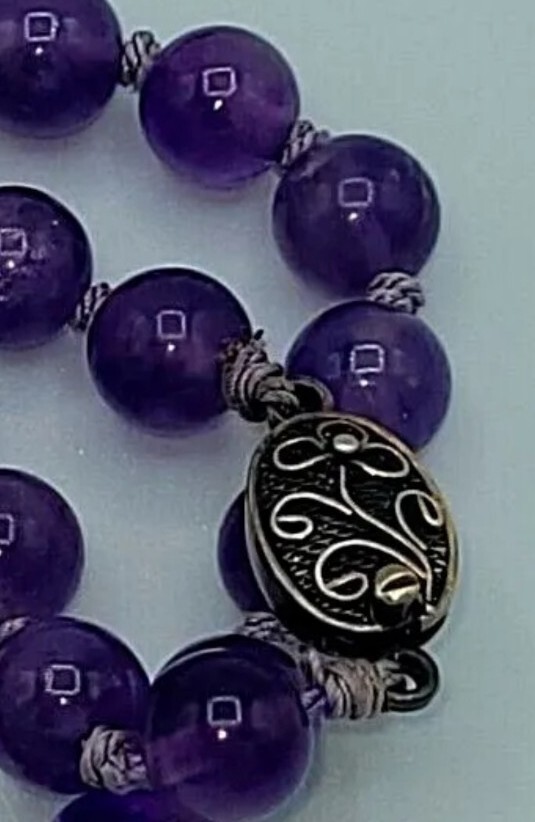 220ct 1940’s Chinese Export 64cm Genuine Amethyst 7-8mm Bead Necklace 49 Grams