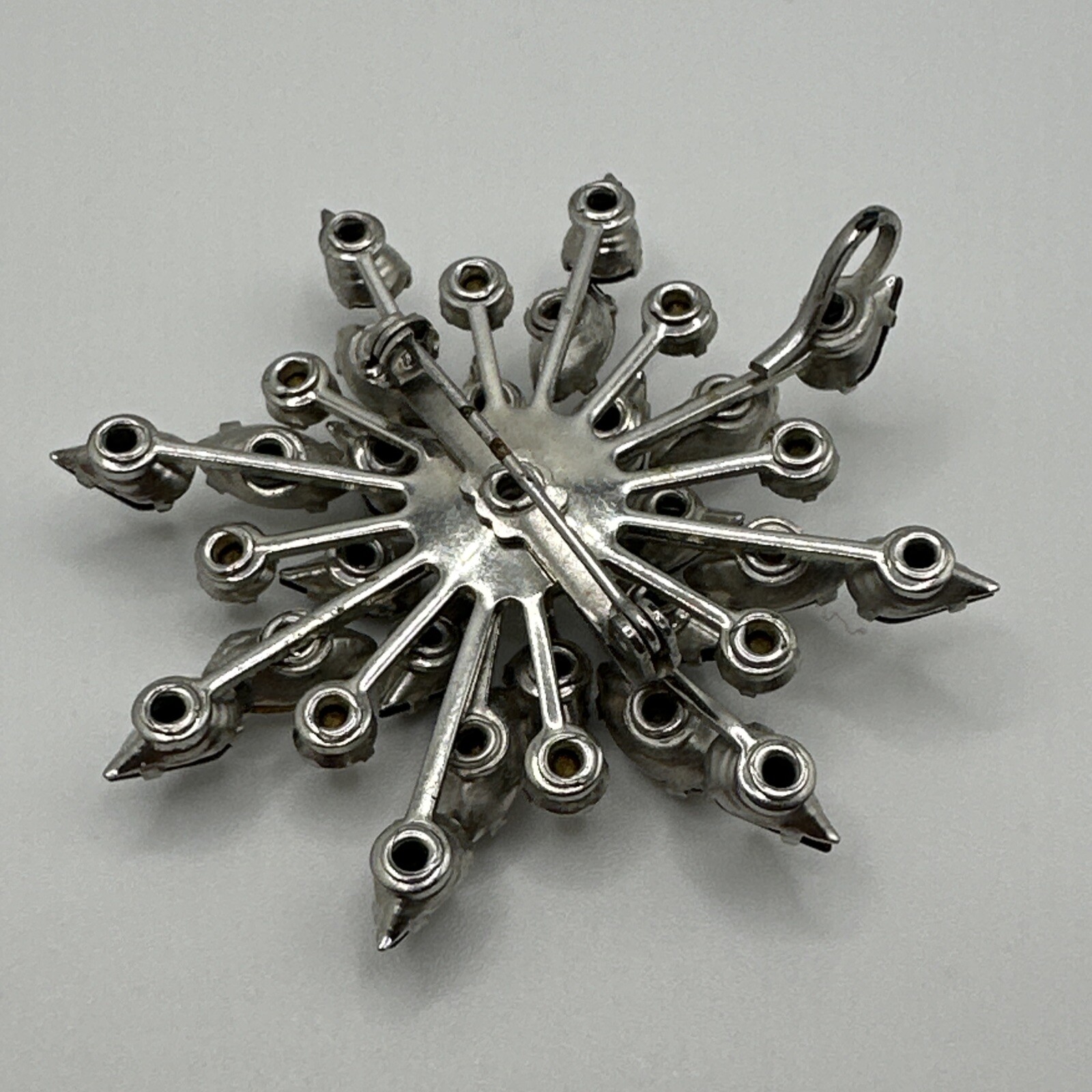 Vintage Black & Clear Crystal Starburst Brooch Pendant & Screwback Earrings Set
