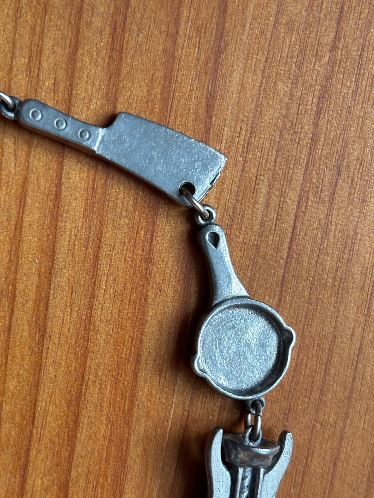 Vintage J. Clift Pewter Bracelet Chef Theme Linked Charms Cook Kitchen 7-1/2in